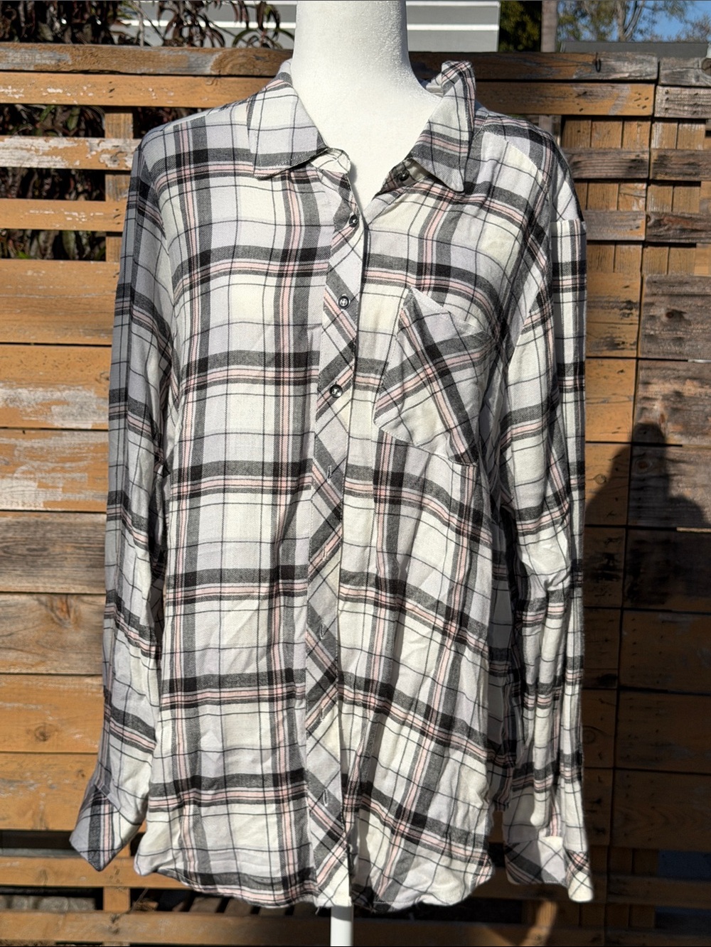torrid Black, White, Pink & Gray Plaid Button-Down Shirt